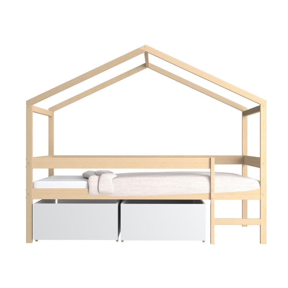Lit Cabane MIKA 90x190 - Bois Massif Naturel + Sommier Inclus