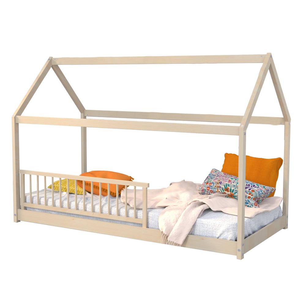 Lit Cabane PANDA 90x190 - Barrière de Sécurité + Sommier Inclus