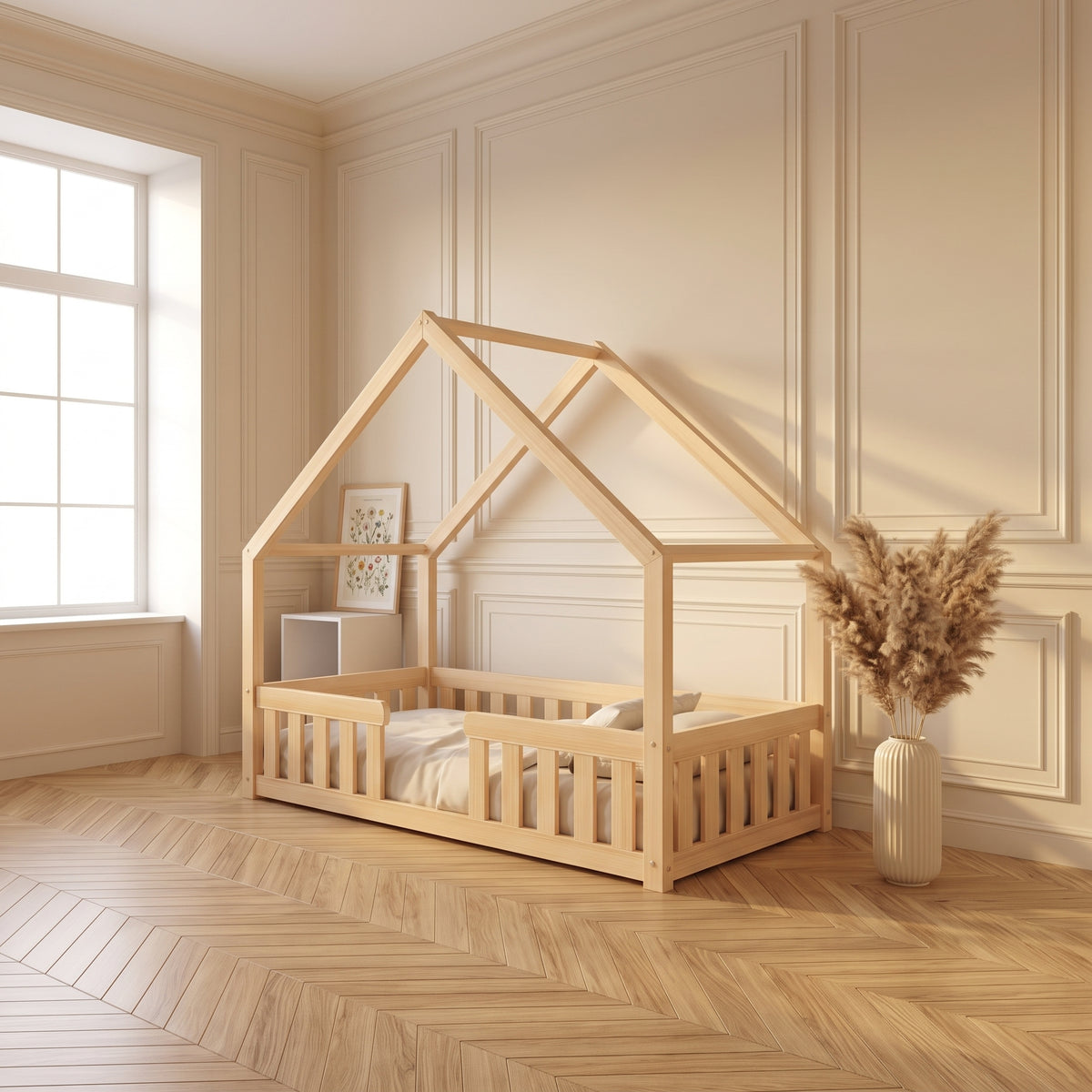 Lit cabane TALO installé dans une chambre d'enfant décorée