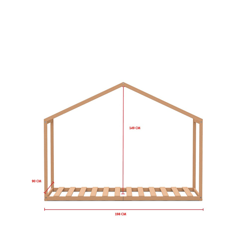 Lit Cabane WENDY 90x190 - Bois Clair Naturel + Sommier Inclus