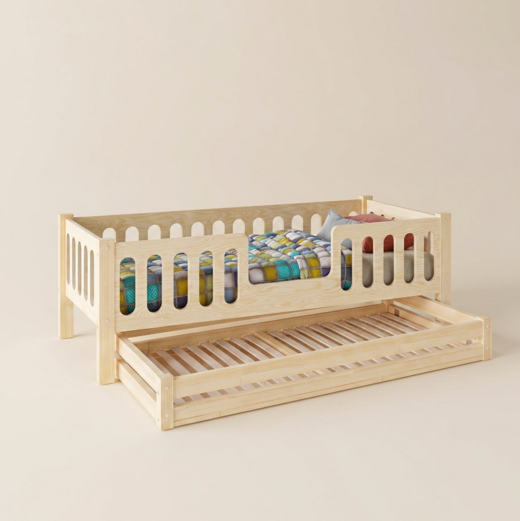 Lit enfant Montessori PABLO avec tiroirs – Bois massif