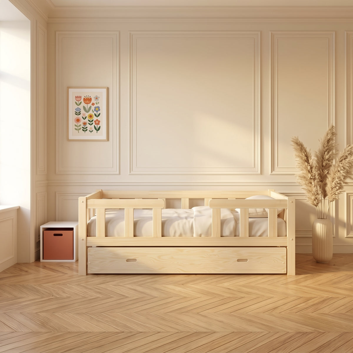 Second couchage du lit MALO déployé devant le lit principal