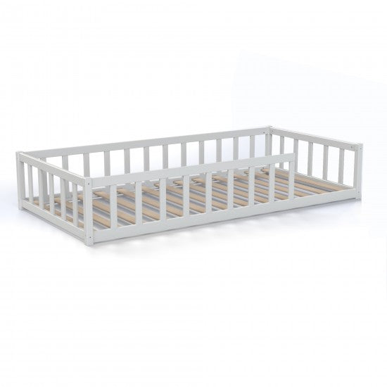 Lit NINO 90x190 - Blanc + Barrière de Sécurité + Sommier Inclus