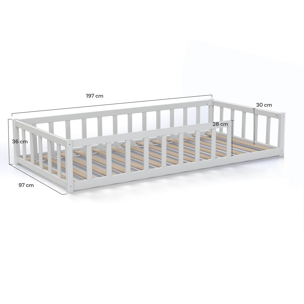 Lit NINO 90x190 - Blanc + Barrière de Sécurité + Sommier Inclus