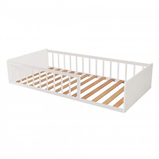Lit Montessori PILOU Bois Clair et Blanc + Sommier Inclus