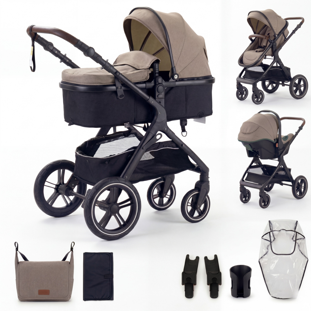 Poussette Trio 3 en 1 Monoora Manta - Pack Complet avec Nacelle & Cosse - Tout Terrain & Légère (9,5kg)